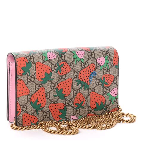 gucci wallet with strawberries|GUCCI GG Supreme Monogram Strawberry Chain Wallet.